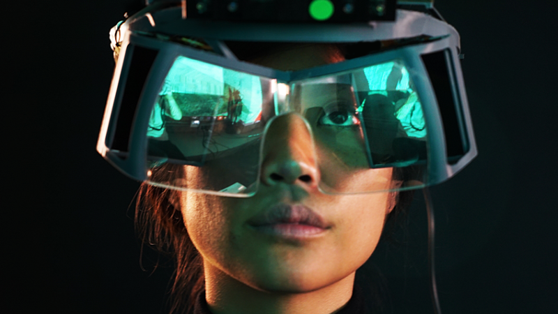 Promotional futuristic image of a woman wearing the original North Star headset