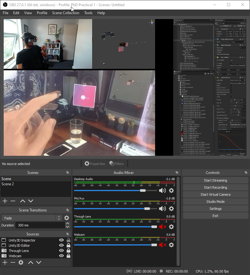 Animated screenshot showing the OBS setup for using the Pi Zero Cam setup in a demo
